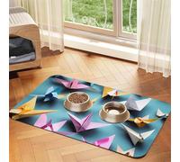 Origami Paper Cranes Print Pet Feeding Mat Dog Mat for Food and Water Bowl Dogs Water Dispenser Mat Dogs Accessories