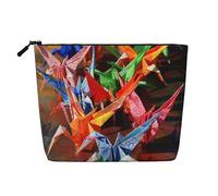 Origami Paper Cranes Printed Make up Bag Linen Toiletry Bag Personalized Travel Makeup Cosmetic Bag for Women Mom