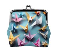 Origami Paper Cranes Printed Microfiber PU Leather Wallet Kiss Lock Mini Pouch for Lipstick Key Change Organization