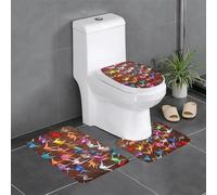 Origami Paper Cranes Printed Printed Flannel Anti-Slip Bath Mat Set of 3-60x40cm | Bathroom Rug Set - Bath Mat + U-Shaped Pedestal Mat + O-Shaped Toilet Seat Cover