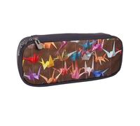 Origami Paper Cranes Printed Pu Leather Pencil Case Box Flip Pen Bag and Makeup Cosmetic Holder for Girls Boys School Students