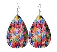 Origami Paper Cranes Printed Teardrop Pendant Leather Earrings | Lightweight and Versatile Earrings | Suitable for Daily Commute and Date Wear
