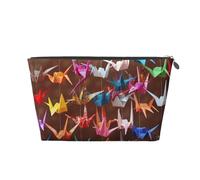 Origami Paper Cranes Printed Toiletry Bag for Women Girl Portable Travel Cosmetic Bag Leather Makeup Pouch Organizer with Silver Zipper