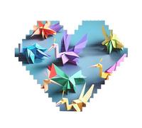 Origami Papercraft Cranes Print Art Brick Puzzle Heart Shaped DIY Building Blocks Set 3D Jigsaw Home Decor 82 Pieces