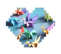 Origami Papercraft Cranes Print Art Brick Puzzle Heart Shaped DIY Building Blocks Set 3D Jigsaw Home Decor 53 Pieces