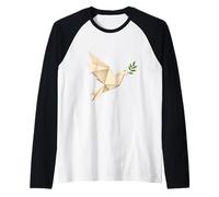 Origami Peace Dove Olive Branch Minimalist Design Raglan Baseball Tee