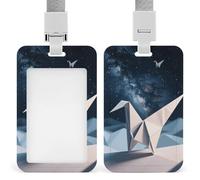 Origami Starry Sky ID Badge Holder with Vertical Card Badge Holder Waterproof Plastic Card Sleeve Badges Protector Case Name Tag ID Card Holder for Office Doctor Nurse Teachers