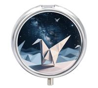 Origami Starry Sky pilldispenser with Mirror 3 Compartments Waterproof Pillcase for Purse Pocket Non-Slip Grip Travel Medicine Organizer Container Box for Vitamin Fish Oil Supplement