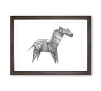 Origami Zebra Framed Print | A2 Walnut Framed Wall Art | Ready to Hang | Modern Animal Picture | Living Room Bedroom Lounge Office