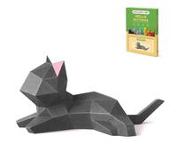 ORIGAMIPLANET 3D Origami Paper Craft Kit, Lounge Kitten Cute DIY Pre-Cut Animal Papercraft Model for Beginners, Fun Handmade Home Decoration Gift for Adults & Kids-Gray