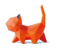 ORIGAMIPLANET 3D Origami Paper Craft Kit, Walk Kitten Cute DIY Pre-Cut Animal Papercraft Model for Beginners, Fun Handmade Home Decoration Gift for Adults & Kids-Orange