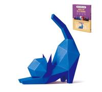 ORIGAMIPLANET 3D Origami Paper Craft Kit, Yoga Kitten Cute DIY Pre-Cut Animal Papercraft Model for Beginners, Fun Handmade Home Decoration Gift for Adults & Kids-Blue