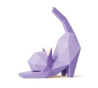 ORIGAMIPLANET 3D Origami Paper Craft Kit, Yoga Kitten Cute DIY Pre-Cut Animal Papercraft Model for Beginners, Fun Handmade Home Decoration Gift for Adults & Kids-Purple