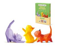 ORIGAMIPLANET Hello Kittens 3D Origami Paper Craft Gift Set-3 pcs, Cute Cat Pre-Cut Origami Kit, Animal Paper Sculpture for Teens & Adults - DIY Art Gift for Birthday, Classroom, STEM, Family Activity