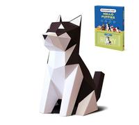 ORIGAMIPLANET Husky 3D Origami Paper Craft Kit, Easy DIY Pre-Cut Dog Paper Sculpture Model for Adults, Cute Animal Handmade Home Decor Papercraft Gift Set for Beginners