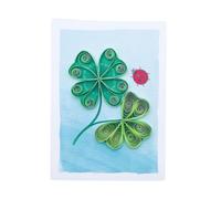 Origamo Good Luck Lucky Four Leaf Clover Mini Quilled Handmade Greeting Card - Miniature Range Keepsake, Envelope, Support, Adults, Good Luck, St. Patricks Day, Paper Art, Frameable