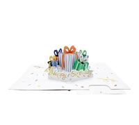 Origamo Pop-Up Birthday Card Wrapped Blue Presents Handmade Fold-Out 3D Cards - Occasions Unique Design, Heartfelt Message, Eco-Friendly, Quality Craftsmanship, Memorable Gift