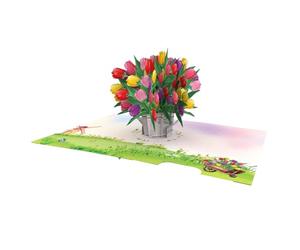 Origamo Pop-Up Greeting Card Tulip Bloom - Handmade Fold-Out 3D Vibrant Tulips, Birthday Card For Her, Heartfelt Message, Eco-Friendly, Keepsake, Mother's Day, Floral Design