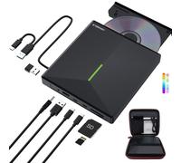 ORIGBELIE External CD DVD Drive, 4 USB & 2 TF/SD Card Ports & Carrying Case