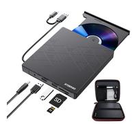 ORIGBELIE External CD DVD Drive, CD Burner USB 3.0 with 2 USB Ports and 2 TF/SD Card Slots, Optical Disk Drive for Laptop Mac, PC Windows 11/10/8/7 Linux OS with Carrying Case