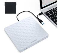 ORIGBELIE External CD/DVD Drive for Laptop, Ultra Slim 13mm USB 3.0 Type-C Portable DVD Player CD Burner Reader Writer Recorder for Desktop PC Windows 11/10/8/7 Linux Mac OS, White