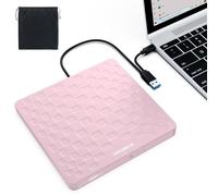 ORIGBELIE External CD DVD Drive for Laptop, USB 3.0 Type-C Ultra Slim 13mm DVD Player Portable CD DVD +/-RW Drive CD Burner Reader Writer Recorder for Desktop PC Windows 11/10/8/7 Linux Mac OS (Pink)
