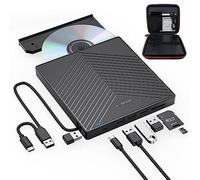 ORIGBELIE External CD DVD Drive, Ultra Slim CD Burner USB 3.0 with 4 USB Ports and 2 TF/SD Card Slots, Optical Disk Drive for Laptop Mac PC Windows 11/10/8/7 Linux OS with Carrying Case