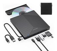 ORIGBELIE External CD DVD Drive, Ultra Slim CD Burner USB 3.0 with 4 USB Ports and 2 TF/SD Card Slots, Optical Disk Drive for Laptop Mac, PC Windows 11/10/8/7 Linux OS