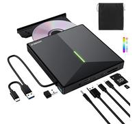ORIGBELIE External CD DVD Drive with 4 USB Ports & 2 TF/SD Card Slots