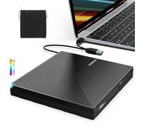 ORIGBELIE External CD DVD +/-RW Drive USB 3.0 Type C Portable CD/DVD Player Burner Reader Writer Optical CD ROM Disk Drive for Laptop Desktop PC iMac MacBook Pro/Air Windows 11/10/8/7/XP Linux Mac OS