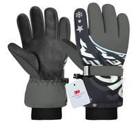 Origem Kids Waterproof Winter Ski Thermal Gloves - 3M Thinsulate Insulated Boys Girls Snow Gloves with 5-finger Touch Screen Reflective Anti-Slip for 4-14 Years children Snowboarding Skiing Hiking
