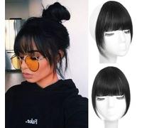 ORIGEN Clip in Bangs Human Hair Clip on Bangs with Underwire Hairpieces Artificial Front Bangs Extensions for Women Jet Black