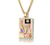 ORIGENCE Tarot Card Good Luck Amulet Necklace - Gold Plated Square Enamel Vintage Jewelry Protection Oversized Pendant - Spiritual Jewelry for Unisex, Zinc, Cubic Zirconia