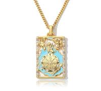 ORIGENCE Tarot Card Necklace Good Luck Amulet Necklace Gold Plated Square Necklace Enamel Vintage Jewelry Protection Necklace Oversized Tarot Pendant Necklace Spiritual Jewelry for Unisex, Zinc,