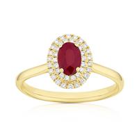 Origin 18ct Yellow Gold Ruby Double Halo 0.13ct Diamond Ring