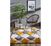 Origins 3D Geo Rug Shaggy Ochre 120 x 170cm, Gold
