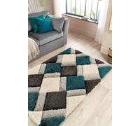 Origin 3D GEO Shaggy Teal in Mid Blue | Size: 160 cm x 230 cm Origin Mid Blue 160 cm x 230 cm