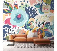 Origin Murals Abstract Floral Wall Mural - Blue - Large - W350cm x H280cm