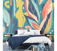 Origin Murals Abstract Leaf Shapes Wall Mural - Blue - Large - W350cm x H280cm