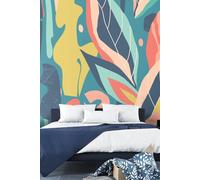 Origin Murals Abstract Leaf Shapes Wall Mural in Blue | Size: W350 cm x H280 cm Origin Murals Blue W350 cm x H280 cm