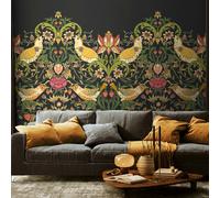 Origin Murals Birds, Fruit and Foliage - Black and Olive - Large - W350cm x H280cm