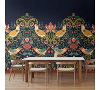 Origin Murals Birds, Fruit And Foliage - Navy And Coral Matt Smooth Paste The Wall Mural 350Cm Wide X 280Cm High