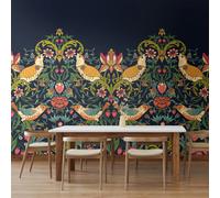 Origin Murals Birds, Fruit and Foliage - Navy and Coral - Medium - W300cm x H240cm