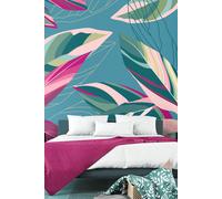 Origin Murals Botanical Calathea Leaves Wall Mural in Blue | Size: W350 cm x H280 cm Origin Murals Blue W350 cm x H280 cm