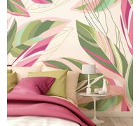 Origin Murals Botanical Calathea Leaves Wall Mural - Pink - Large - W350cm x H280cm