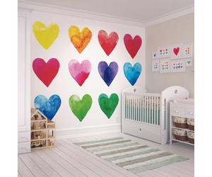 Origin Murals Bright Coloured Hearts On A White Background Matt Paste The Wall Mural 300Cm Wide X 240Cm High