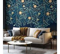 Origin Murals Cascading Rosehip - Indigo And Teal Matt Smooth Paste The Wall Mural 300Cm Wide X 240Cm High