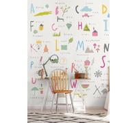 Origin Murals Childrens Alphabet Illustrations Wall Mural in Pink | Size: W300 cm x H240 cm Origin Murals Pink W300 cm x H240 cm