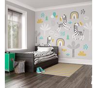 Origin Murals Children's Dancing Zebras Grey Matt Smooth Paste The Wall 350Cm Wide X 280Cm High