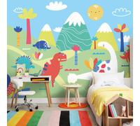 Origin Murals Children's Dinosaur Land Green Red Matt Smooth Paste The Wall 350Cm Wide X 280Cm High